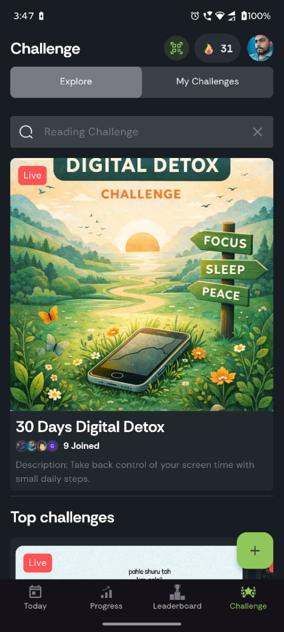 HabitHook live challenges screenshot